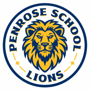 Penrose Logo Circle Mascot Penrose Logo with a lion Mascot in a circle